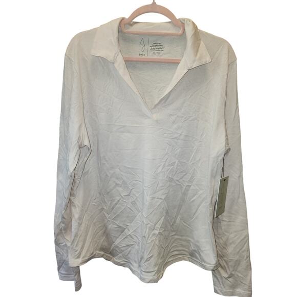JOIE NWT Cotton Lyocell Cream Long Sleeve Collared Top Sz XL - Picture 1 of 5
